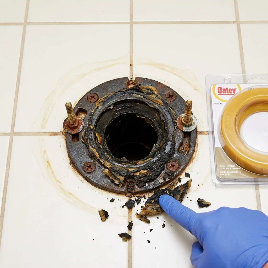 Failed wax ring showing water seepage at the base of a toilet in a Lordsburg, NM home