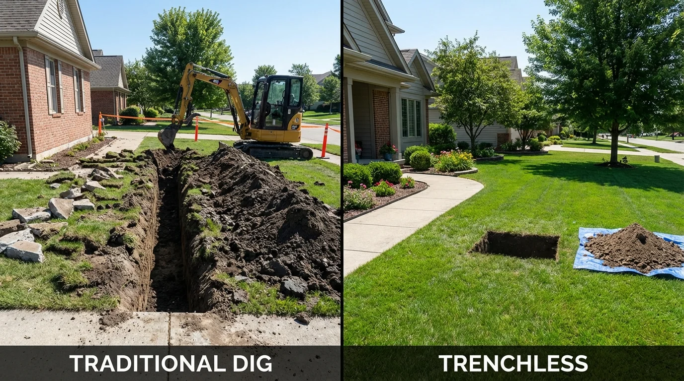 Trenchless sewer repair with minimal yard damage versus traditional excavation in Lordsburg, NM